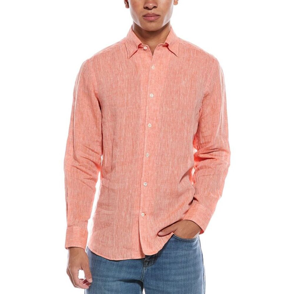 Robert Talbott Mens Morgan Solid Linen Shirt, Ora… - image 1